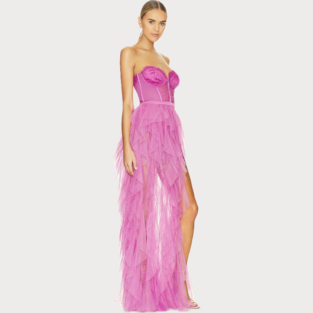 Bustier Chiffon Gown in Pink