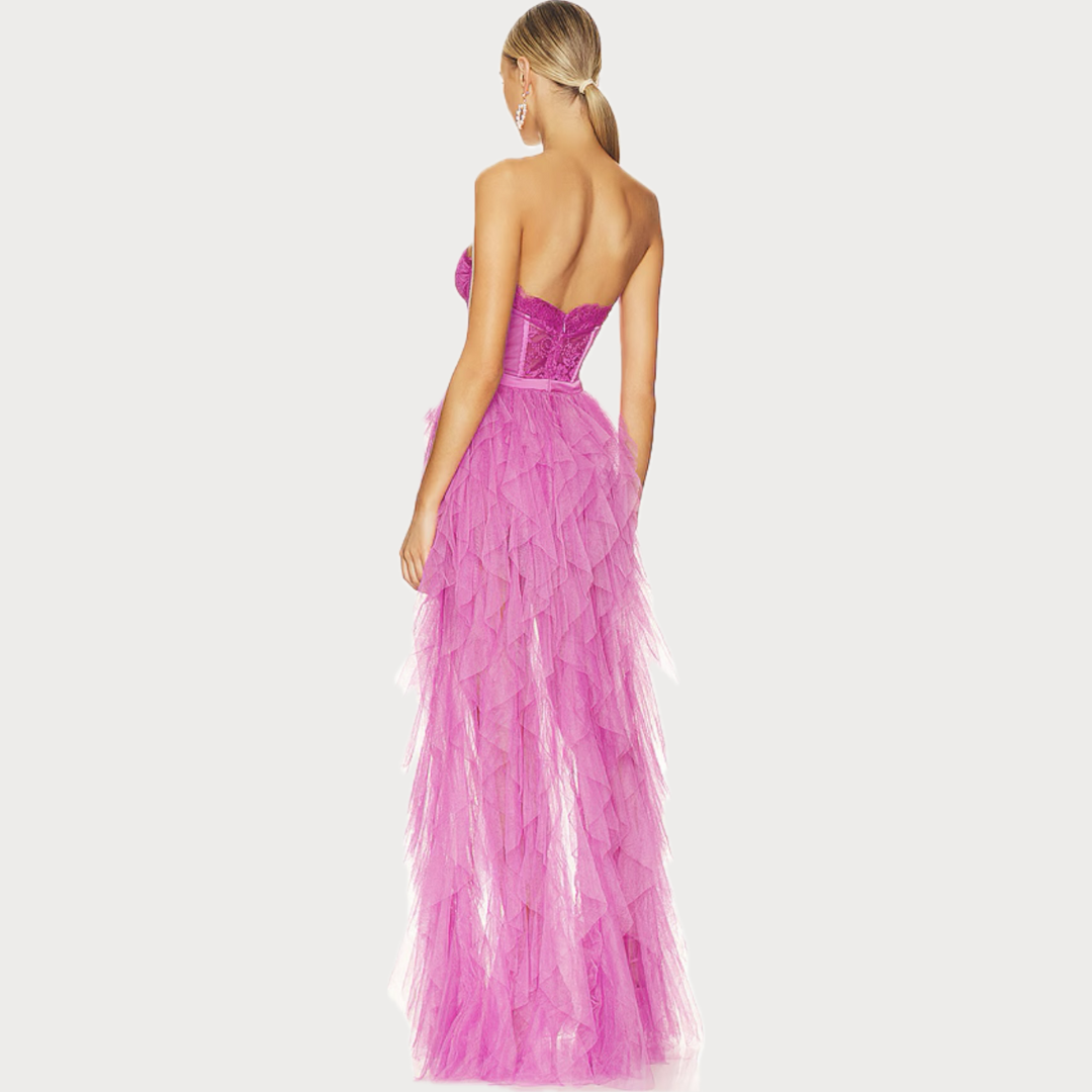 Bustier Chiffon Gown in Pink