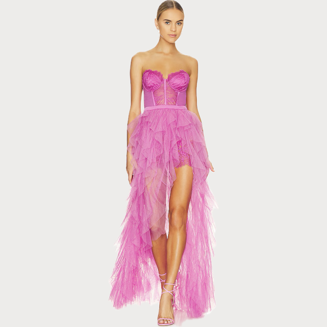 Bustier Chiffon Gown in Pink