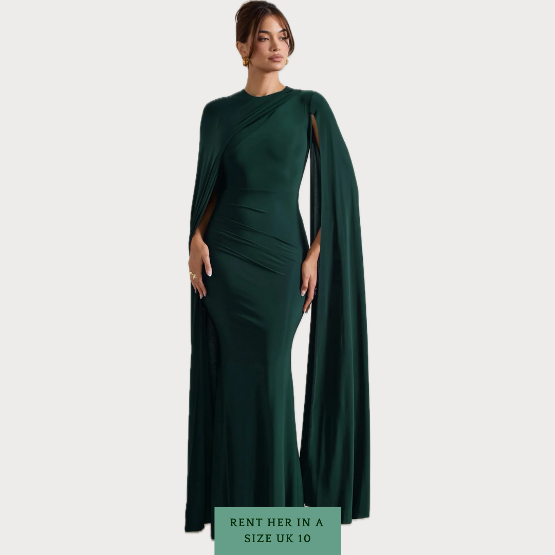 Magdalena Cape Maxi Dress in Bottle Green