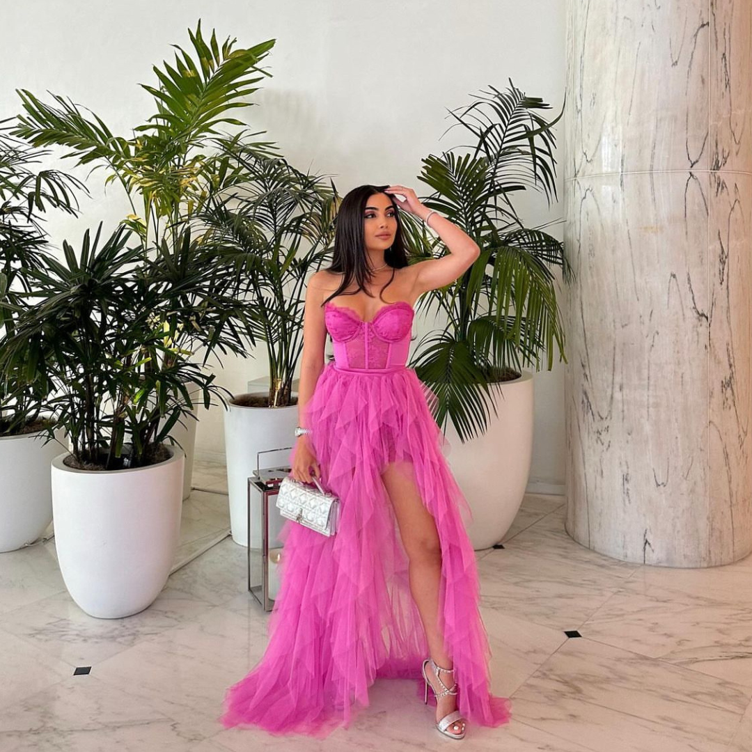 Bustier Chiffon Gown in Pink