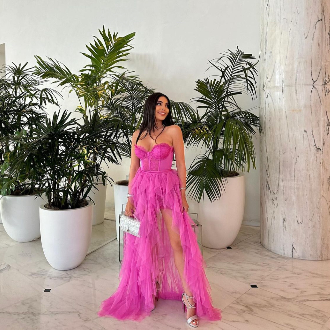 Bustier Chiffon Gown in Pink