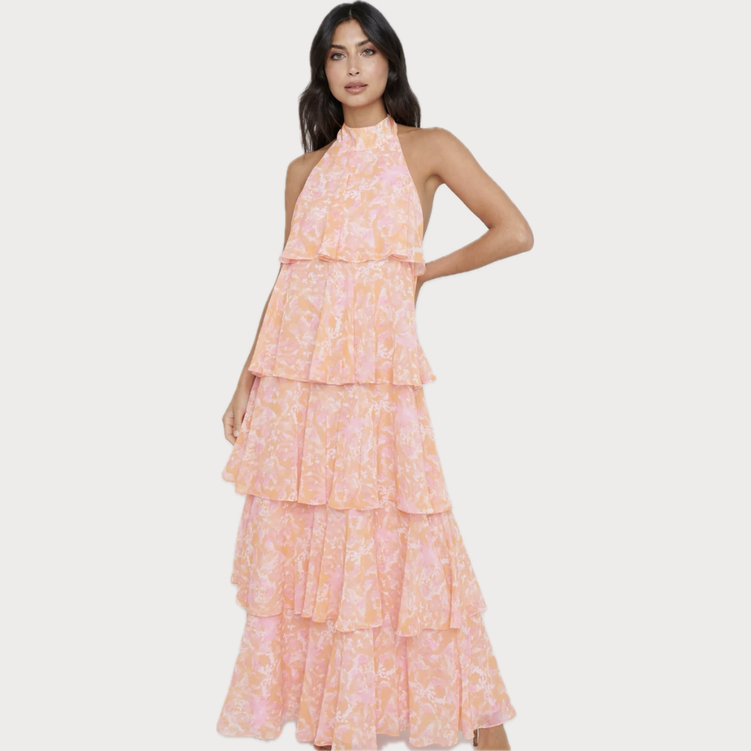 Thea Maxi Dress in Pink and Orange Floral