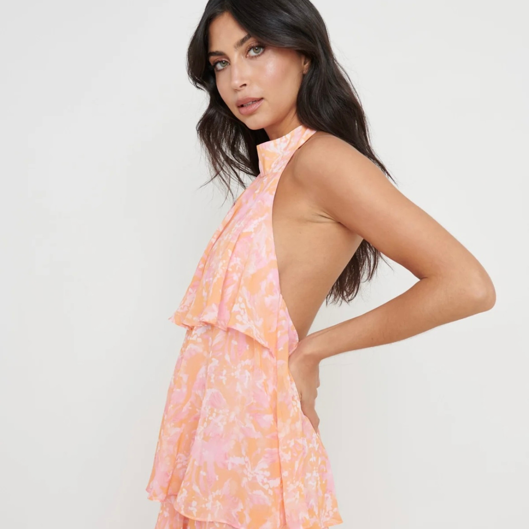 Thea Maxi Dress in Pink and Orange Floral