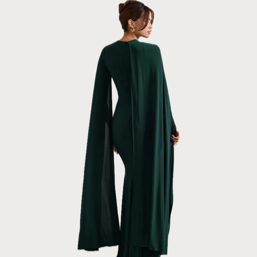 Magdalena Cape Maxi Dress in Bottle Green