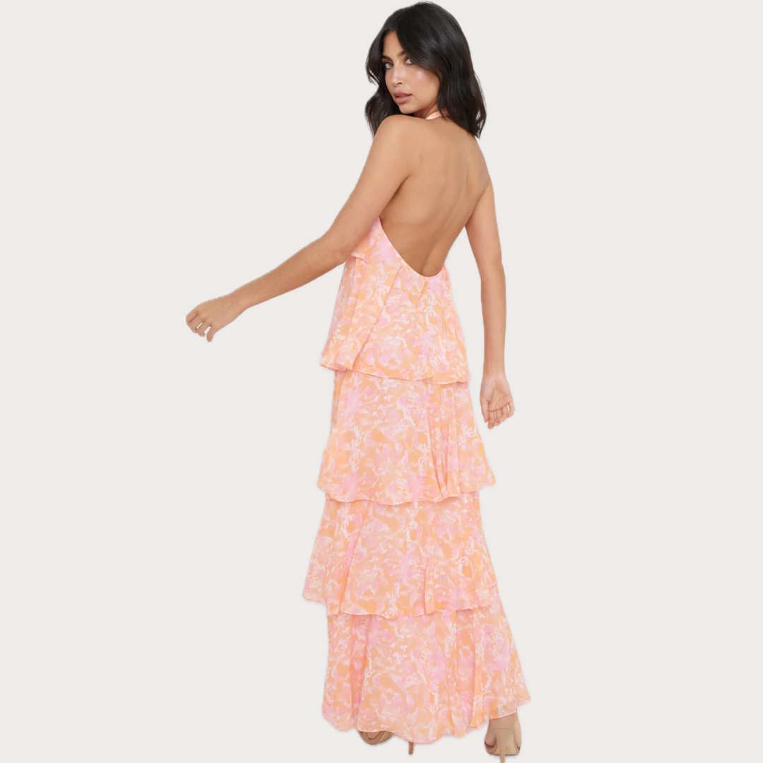 Thea Maxi Dress in Pink and Orange Floral