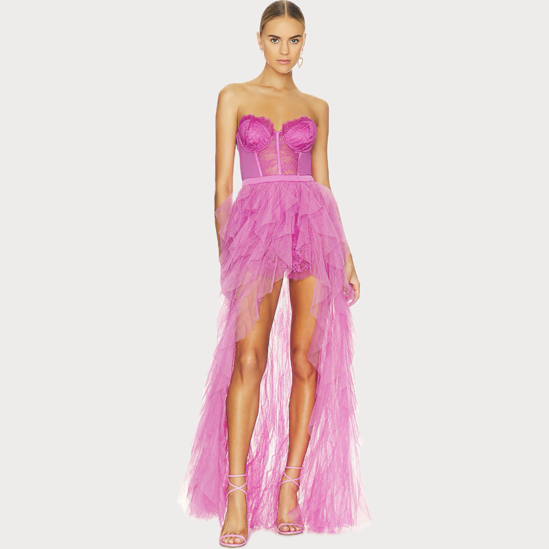 Bustier Chiffon Gown in Pink