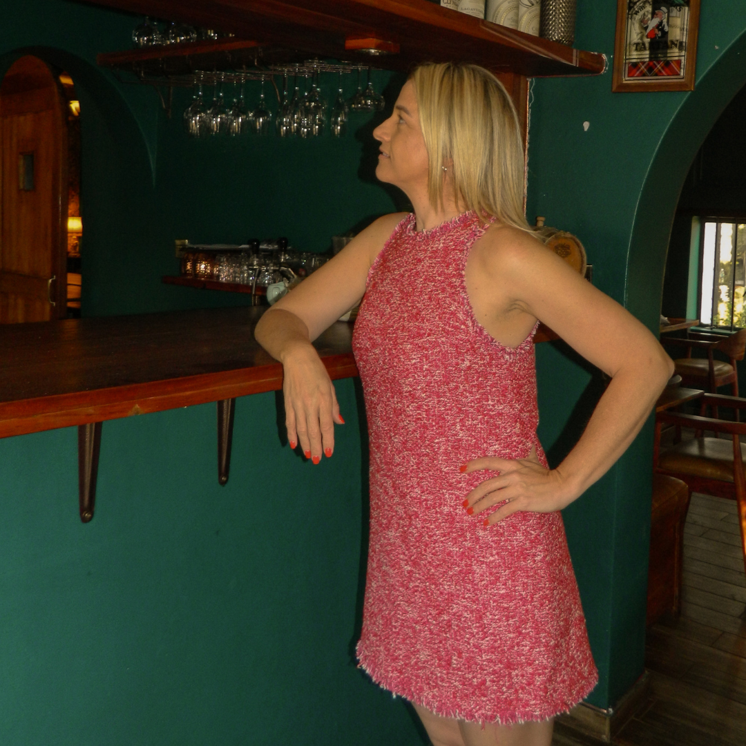 Tweed Mini Dress in Red & White