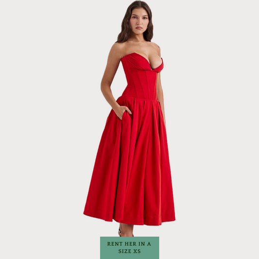 Lady Midi Dress in Scarlet Red