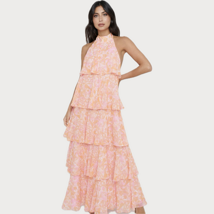 Thea Maxi Dress in Pink and Orange Floral